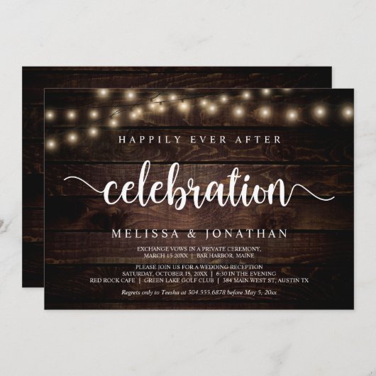 Invitation Fête de Mariage Heureux Pour Toujours, Lumière de  (Devant / Derrière)