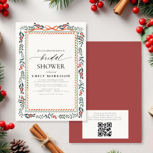 Invitation Fête de mariage hivernale avec code QR en aquarell