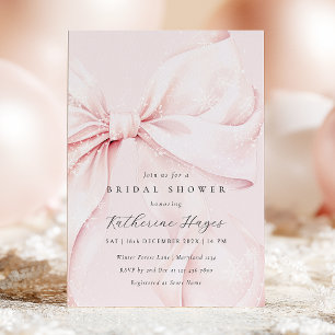 Invitation Fête de mariage hivernale avec un nœud rose