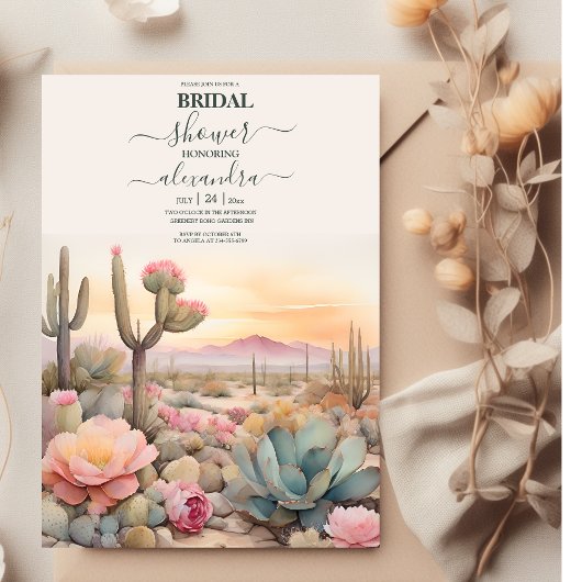 Invitation Fête de mariage illustrée de cactus du désert à l'