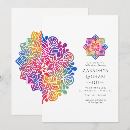 Invitation Fête de mariage indien Mandala Arc-en-ciel (Devant / Derrière)