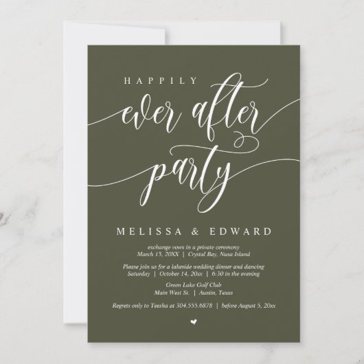 Invitation Fête de Mariage Intime Happily Ever After, Olive S (Devant)
