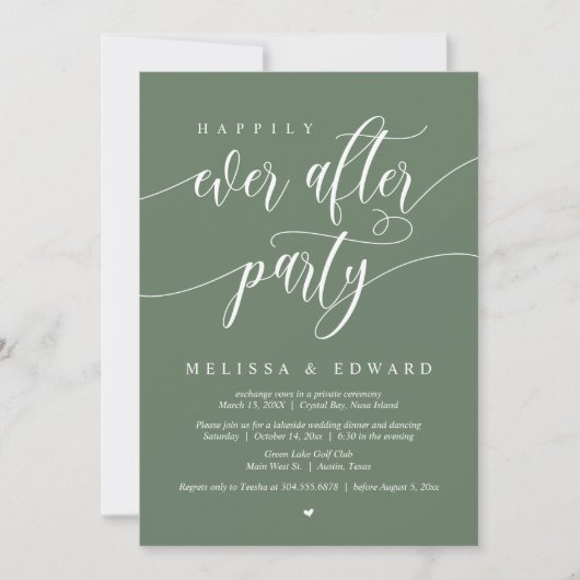 Invitation Fête de Mariage Intime Happily Ever After, Vert Sa (Devant)