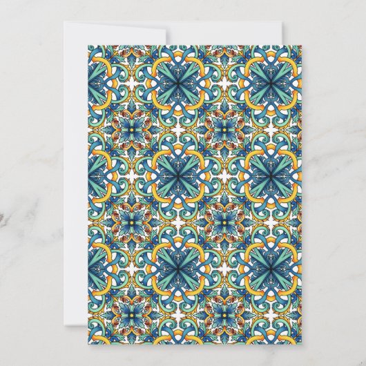 Invitation Fête de mariage Italien Carreaux Bleus Citron Main (Dos)