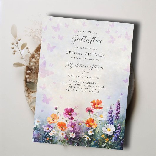 Invitation Fête de Mariage Jardin de Lilas Papillons Fleurs S