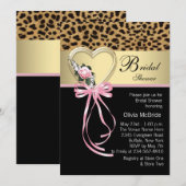 Invitation Fête de mariage léopard rose léopard noir or (Devant / Derrière)