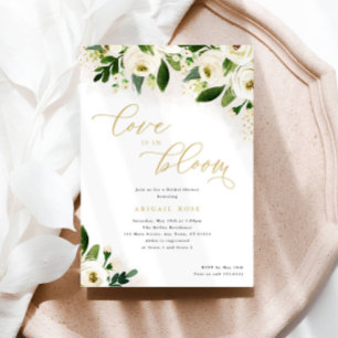Invitation Fête de mariage Love in Bloom Floral Or Blanc
