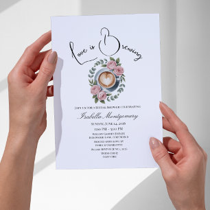 Invitation Fête de mariage Love Is Brewing Blush & Eucalyptus