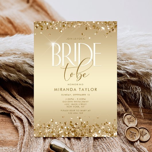 Invitation Fête de mariage Luxe Paillettes Dorées