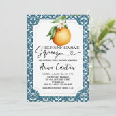 Invitation Fête de mariage Main Squeeze Carrelage Bleu Citron (Debout devant)