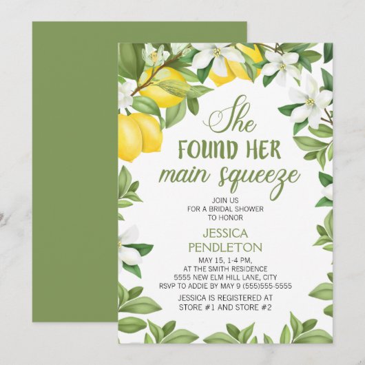 Invitation Fête de mariage Main Squeeze Citron (Devant / Derrière)