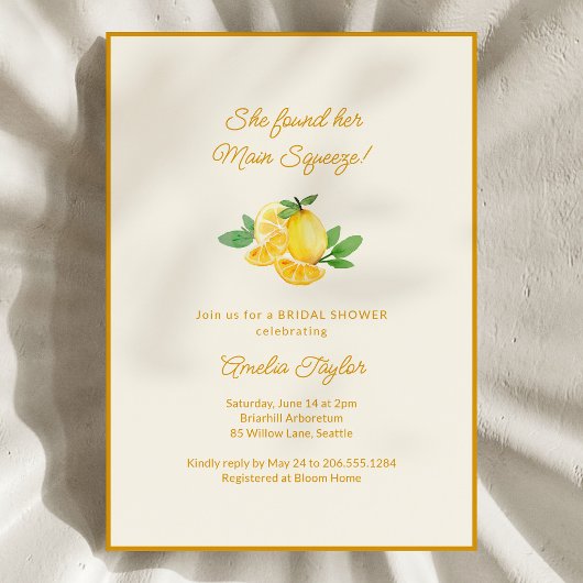 Invitation Fête de mariage Main Squeeze Citron Fruit Citrus