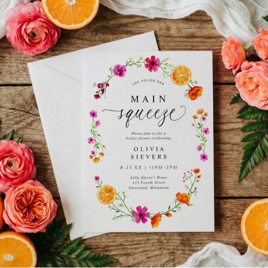 Invitation Fête de mariage Main Squeeze orange rose citron