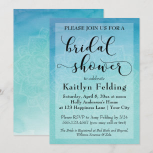 Invitation Fête de mariage Mandala aquarelle bleue et sarcell
