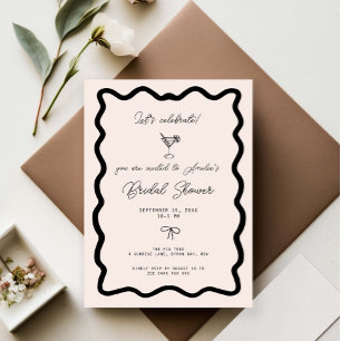 Invitation Fête de mariage martini bordure cursive à nœud fan