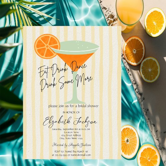 Invitation Fête de mariage Martini Yellow Stripes