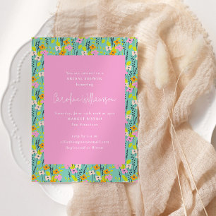 Invitation Fête de mariage mignonne aux fleurs roses menthe v