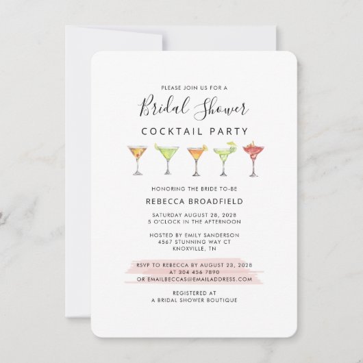 Invitation Fête de mariage moderne avec écriture Cocktail (Devant)