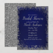 Invitation Fête de mariage moderne bleu royal et paillettes a (Devant / Derrière)