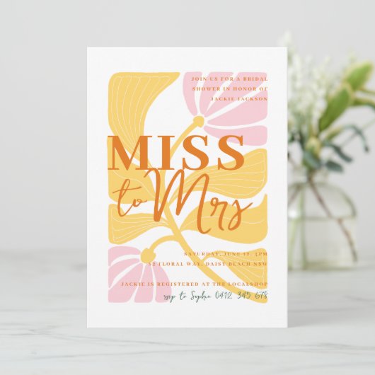 Invitation Fête de mariage moderne Daisy Floral jaune et rose (Debout devant)