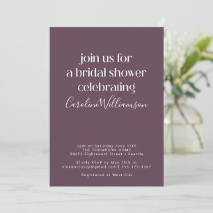 Invitation Fête de mariage moderne en mauve prune avec écritu