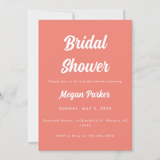 Invitation Fête de mariage moderne minimal corail rose (Devant)