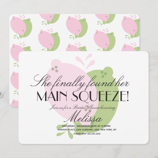 Invitation Fête de mariage Moderne Pink Lemonade Citron Vert (Devant / Derrière)