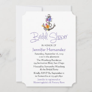 Invitation Fête de mariage nautique Fleurs d'ancre violette