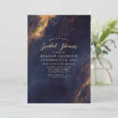 Invitation Fête de mariage Navy Blue et calligraphie dorée (Debout devant)
