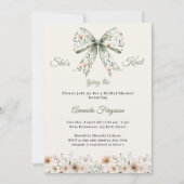 Invitation Fête de mariage noeud floral vert ivoire neutre (Devant)