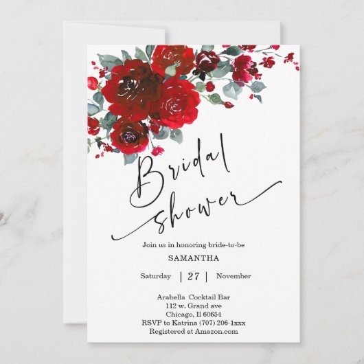 Invitation Fête de mariage noir et rouge (Devant)