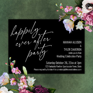 Invitation Fête de mariage noir "Happily Ever After"