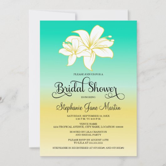Invitation Fête de mariage ombrée de couleur sable et mer (Devant)