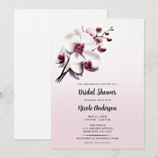 Invitation Fête de mariage Orchidée Fleur Rose et Blanche (Devant / Derrière)