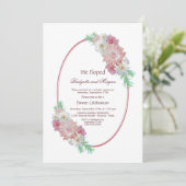 Invitation Fête de mariage ovale floral rose (Debout devant)