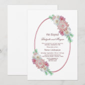 Invitation Fête de mariage ovale floral rose (Devant / Derrière)