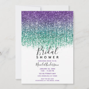 Invitation Fête de mariage pailletée turquoise et violette