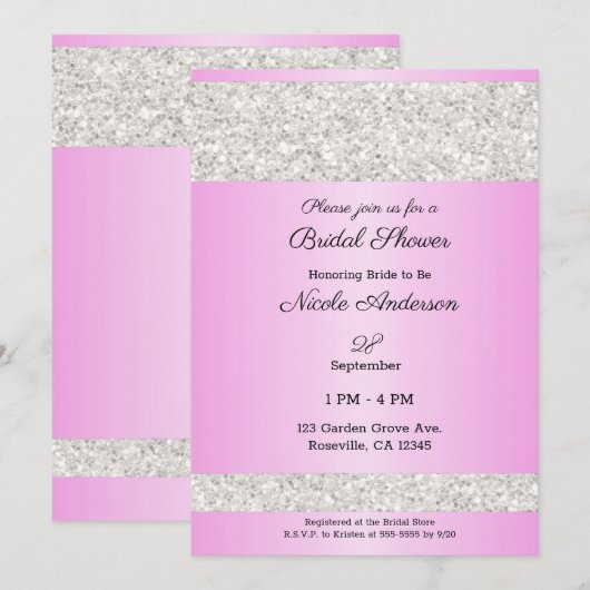 Invitation Fête de Mariage Paillettes Blanches Scintillement (Devant / Derrière)