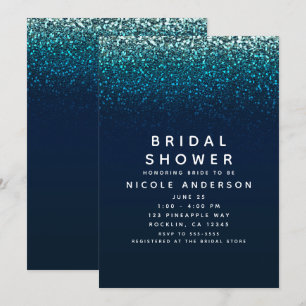 Invitation Fête de mariage paillettes bleu aqua marine scinti