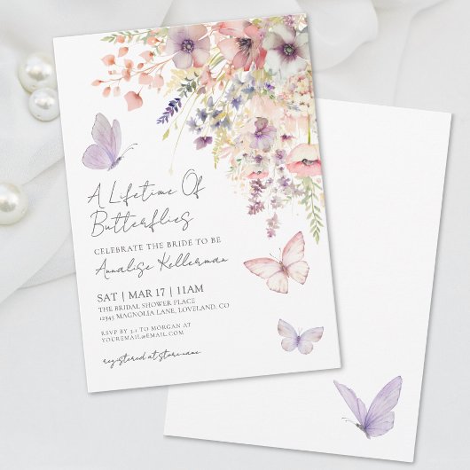 Invitation Fête de mariage papillon fleur sauvage