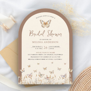 Invitation Fête de mariage papillon fleur sauvage beige crème