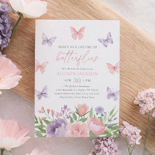 Invitation Fête de mariage papillon floral rose et violet