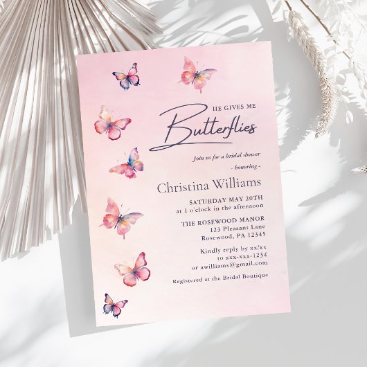 Invitation Fête de mariage papillon rose rose