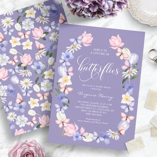 Invitation Fête de mariage Papillon Violet