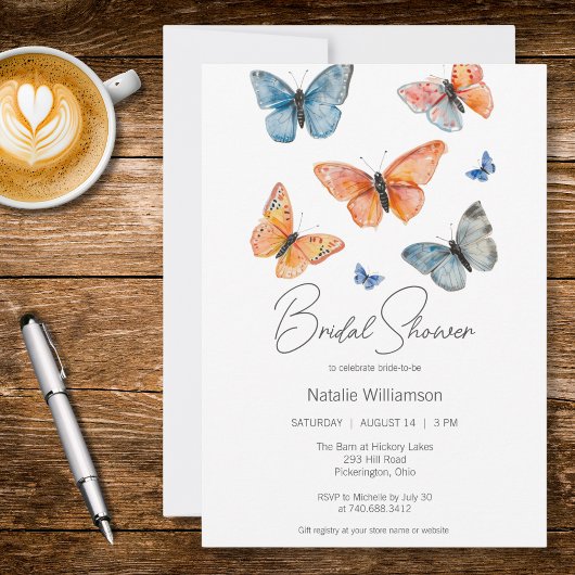 Invitation Fête de mariage papillons à l'aquarelle simplement