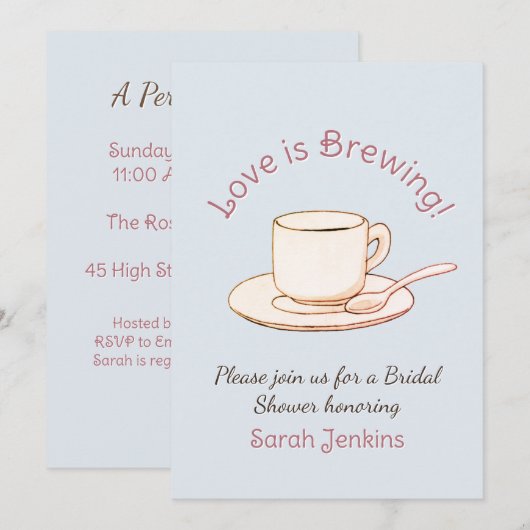 Invitation Fête de Mariage Parfaite Élégance Thème Café (Devant / Derrière)