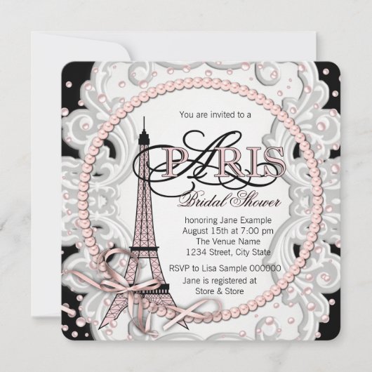 Invitation Fête de mariage Paris Rose (Devant)