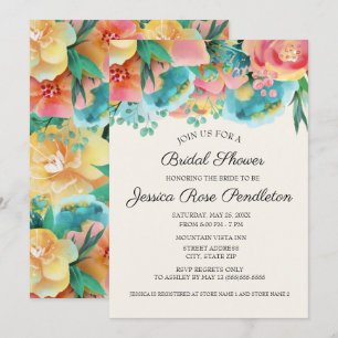 Invitation Fête de mariage Pastel Rose Turquoise Jaune Floral