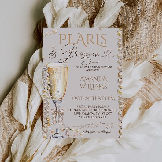 Invitation Fête de mariage Perles et Prosecco