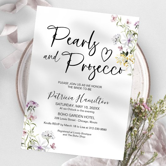 Invitation Fête de mariage Perles et Prosecco